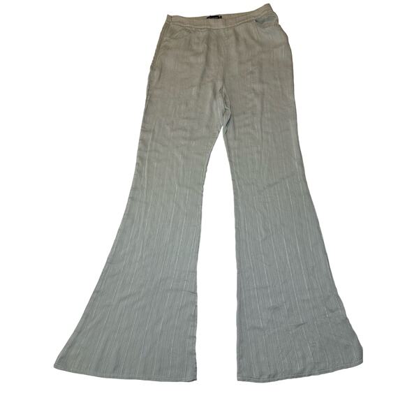 Pretty Little Thing Sage Green Textured Stripe Pocket Flared Leg Pants Size 8 - Picture 1 of 8